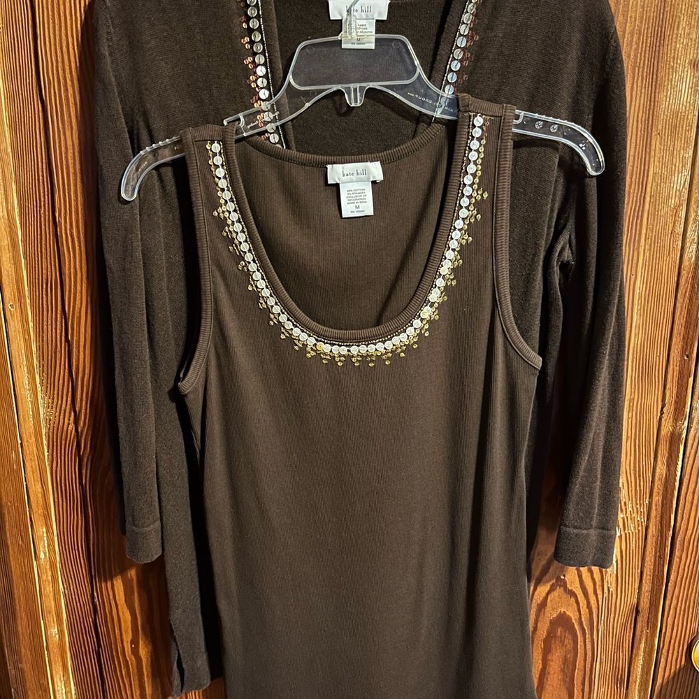 Embellished Brown Two Pc. Sweater Set